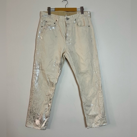 Rag & Bone Maya High-Rise Ankle Slim Jeans - 31 |Metallic Moonshine Coated Denim - Picture 3 of 16